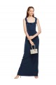 Long Sleeveless Stretch Crepe Dark Navy Scoop Neck Sheath Formal Evening Dress