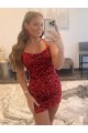 Short Sleeveless Velvet Sequin Burgundy Sheath Evening Gown