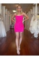 Short Sleeveless Velvet Sequin Fuchsia Sheath Evening Dress