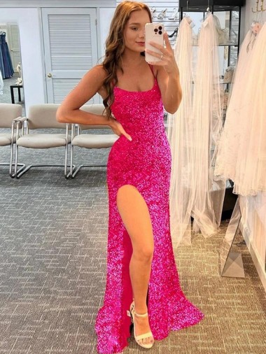 Sweep Train Sleeveless Velvet Sequin Fuchsia Sheath Evening Dress for Sale