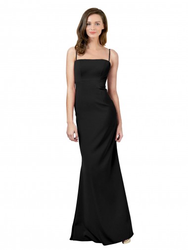Long Sleeveless Stretch Crepe Black Spaghetti Straps Sheath Formal Evening Dress for Sale