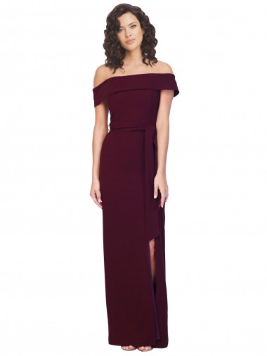 Long Sleeveless Stretch Crepe Burgundy Gold Sheath Formal Evening Dress for Sale