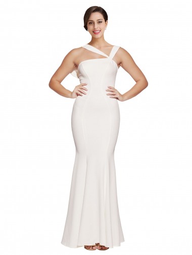 Long Sleeveless Stretch Crepe Ivory Sheath Formal Evening Dress for Sale