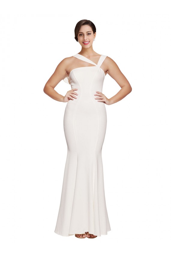 Long Sleeveless Stretch Crepe Ivory Sheath Formal Evening Dress