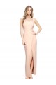 Long Sleeveless Stretch Crepe Nude Square Neck Sheath Formal Evening Dress