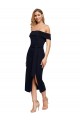 Midi Length Sleeveless Stretch Crepe Black Sheath Formal Evening Dress