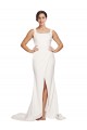 Sweep Train Sleeveless Stretch Crepe Ivory Square Neck Sheath Semi Formal Evening Dress