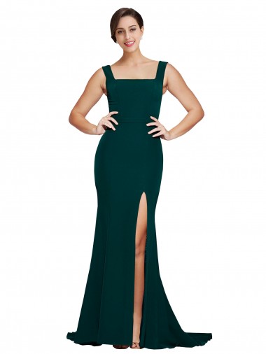 Sweep Train Sleeveless Stretch Crepe Midnight Green Sheath Semi Formal Evening Dress for Sale