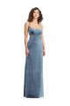 Long Sleeveless Stretch Velvet Dusty Blue Square Neck Sheath Formal Evening Dress