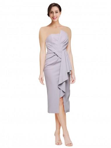 Cocktail Length Sleeveless Stretch Crepe Arctic Lilac Sheath High Low Evening Dress for Sale