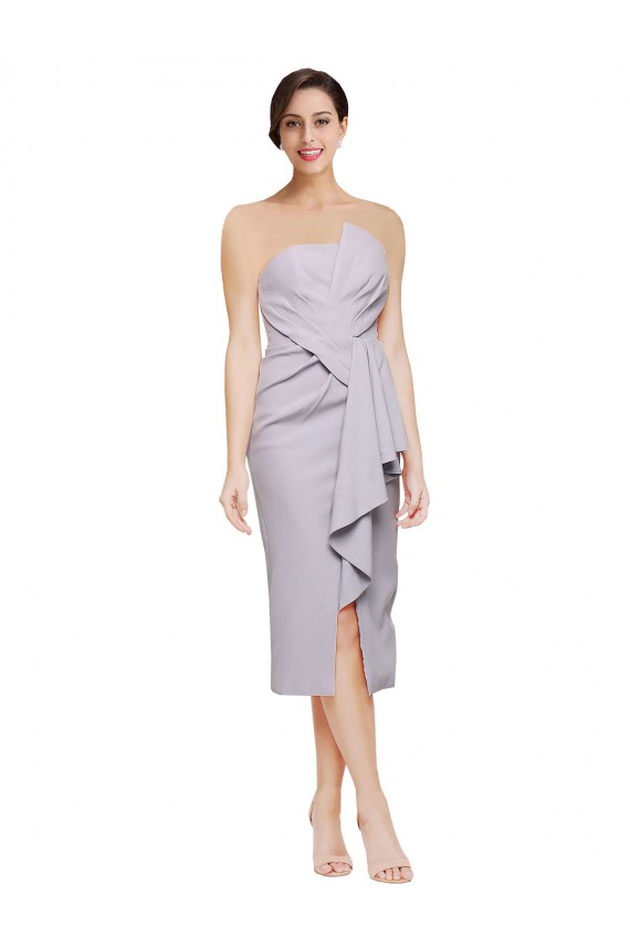 Cocktail Length Sleeveless Stretch Crepe Arctic Lilac Sheath High Low Evening Dress