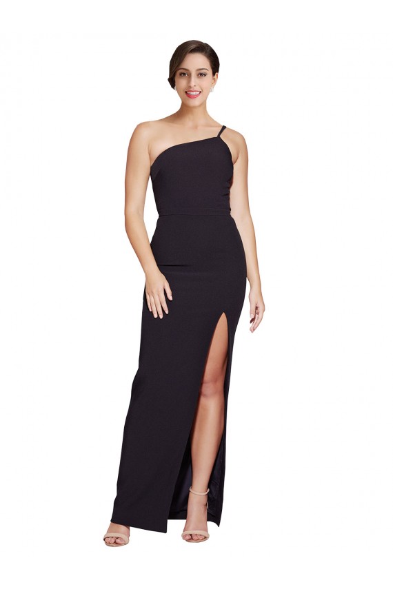 Long Sleeveless Stretch Crepe Black Sheath Formal Evening Dress