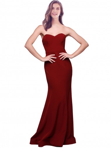 Long Sleeveless Stretch Crepe Burgundy Sheath Formal Evening Dress for Sale