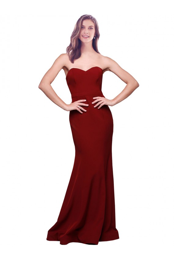 Long Sleeveless Stretch Crepe Burgundy Sheath Formal Evening Dress