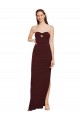 Long Sleeveless Stretch Crepe Burgundy Gold Strapless Sheath Formal Evening Dress