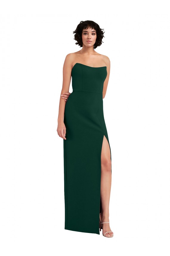 Long Sleeveless Stretch Crepe Midnight Green Sheath Formal Evening Dress