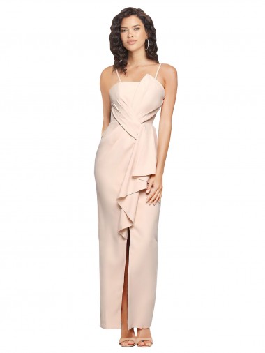 Long Sleeveless Stretch Crepe Nude Sheath Semi Formal Evening Dress for Sale