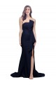 Sweep Train Sleeveless Stretch Crepe Dark Navy Sheath Semi Formal Evening Dress