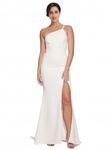 Sweep Train Sleeveless Stretch Crepe Ivory Sheath Semi Formal Evening Dress for Sale
