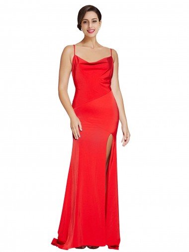 Long Sleeveless Stretch Satin Red Sheath Formal Evening Dress for Sale