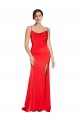 Long Sleeveless Stretch Satin Red Sheath Formal Evening Dress