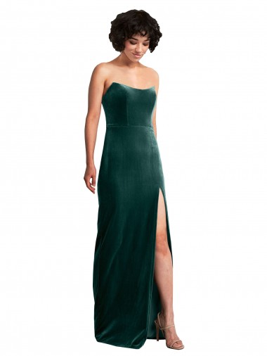 Long Sleeveless Stretch Velvet Dark Green Sheath Black Tie Evening Dress for Sale