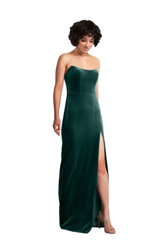 Long Sleeveless Stretch Velvet Dark Green Sheath Black Tie Evening Dress