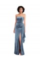 Long Sleeveless Stretch Velvet Dusty Blue Sheath Formal Evening Dress