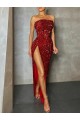 Long Sleeveless Velvet Sequin Burgundy Sheath Evening Dress
