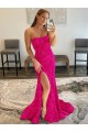 Sweep Train Sleeveless Velvet Sequin Fuchsia Sheath Evening Gown