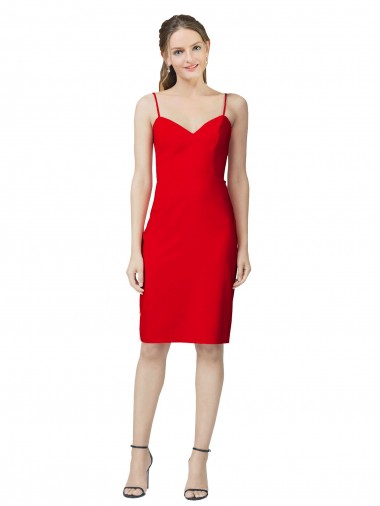 Cocktail Length Sleeveless Stretch Crepe Red Sweetheart Sheath Formal Evening Dress for Sale