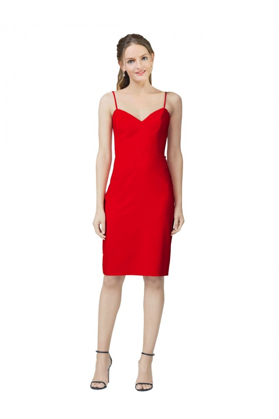 Cocktail Length Sleeveless Stretch Crepe Red Sweetheart Sheath Formal Evening Dress