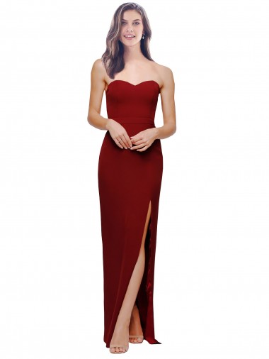 Long Sleeveless Stretch Crepe Burgundy Sheath Evening Dress for Sale