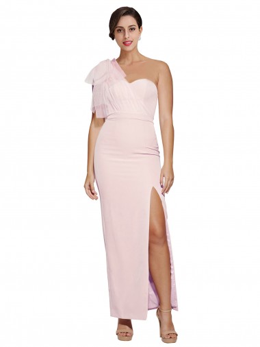 Long Sleeveless Stretch Crepe Pink Sheath Formal Evening Dress for Sale