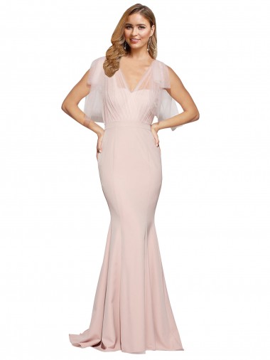 Long Sleeveless Stretch Crepe & Tulle Mauve Sheath Formal Dress for Sale