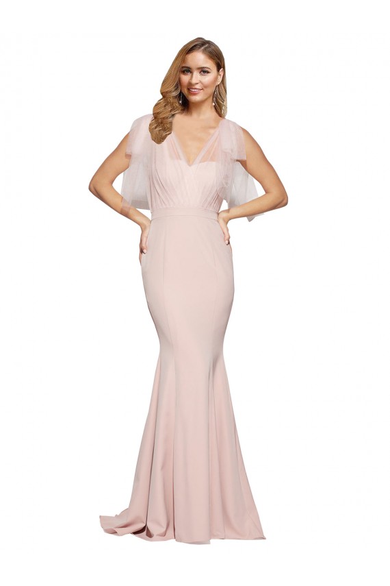 Long Sleeveless Stretch Crepe & Tulle Mauve Sheath Formal Dress