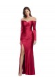 Long Long Sleeves Stretch Satin Dark Red Sheath Formal Evening Dress