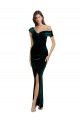 Long Sleeveless Stretch Velvet Dark Green Off the Shoulder Sheath High Low Evening Dress