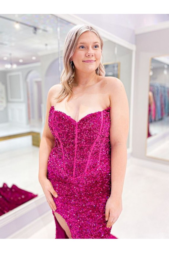 Sweep Train Sleeveless Velvet Sequin Sweetheart Sheath Evening Dress