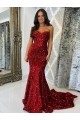 Court Train Sleeveless Velvet Sequin Burgundy Sheath Evening Dress