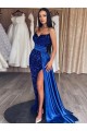 Sweep Train Sleeveless Velvet Sequin Royal Blue Sheath Evening Dresses