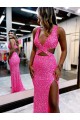 Long Sweep Train Sleeveless Velvet Sequin Sheath Evening Dress
