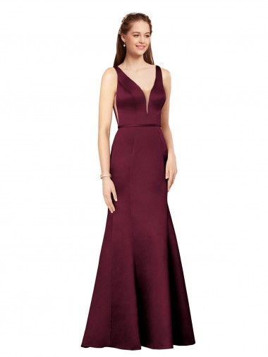 Long Sleeveless Satin Burgundy Sheath Formal Evening Dress for Sale