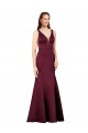 Long Sleeveless Satin Burgundy Sheath Formal Evening Dress