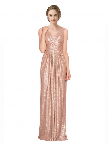 Long Sleeveless Sequin Rose Gold Sheath Evening Dress for Sale