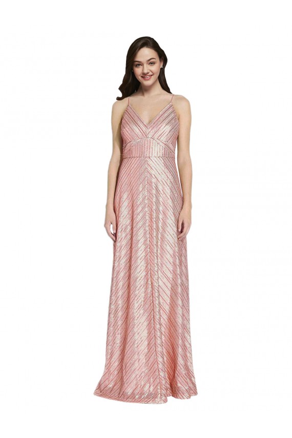 Long Sleeveless Sequin Rose Gold Sheath Formal Evening Dress