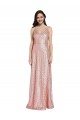 Long Sleeveless Sequin Rose Gold Sheath Formal Evening Dress
