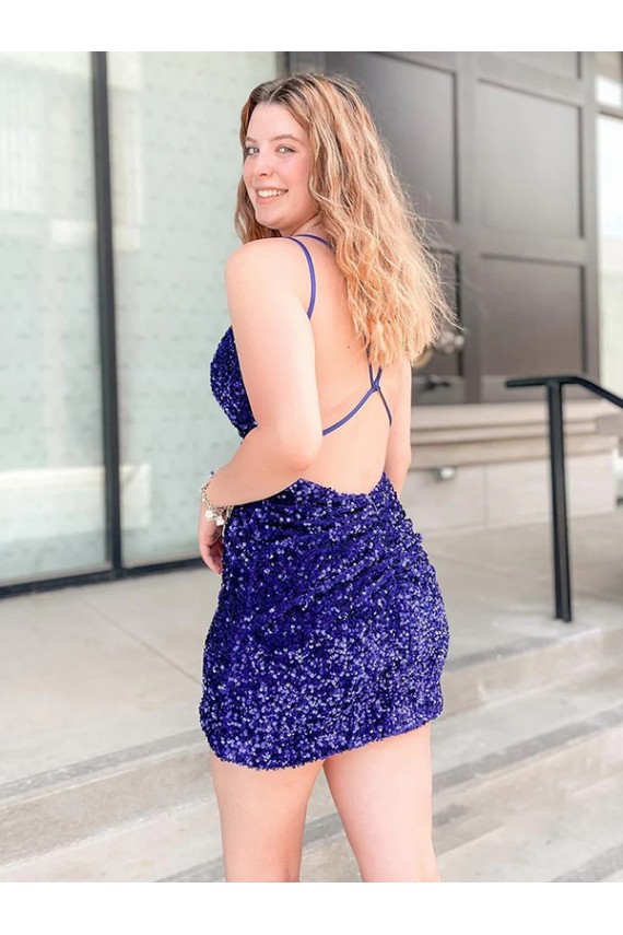 Short Sleeveless Velvet Sequin Sheath Cocktail Evening Gown