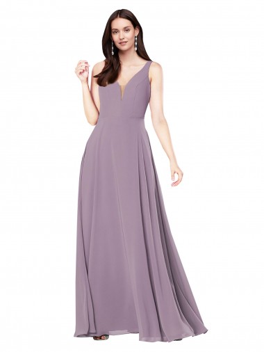 Long Sleeveless Soft Chiffon Dark Lavender Sheath Formal Evening Dress for Sale