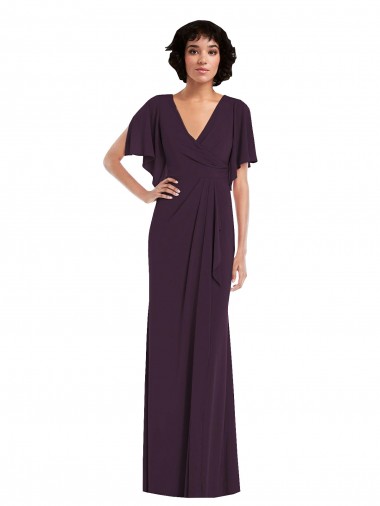 Long Split Sleeves Spandex Grape Sheath Formal Evening Dress for Sale